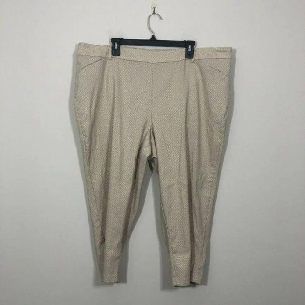 Cato Size 28W Tan White Square Pull On Classic Pants - Picture 1 of 4